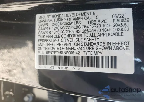 2022 Honda Passport 2Wd Ex-L from USA, damaged, VIN 5FNYF7H56NB005142